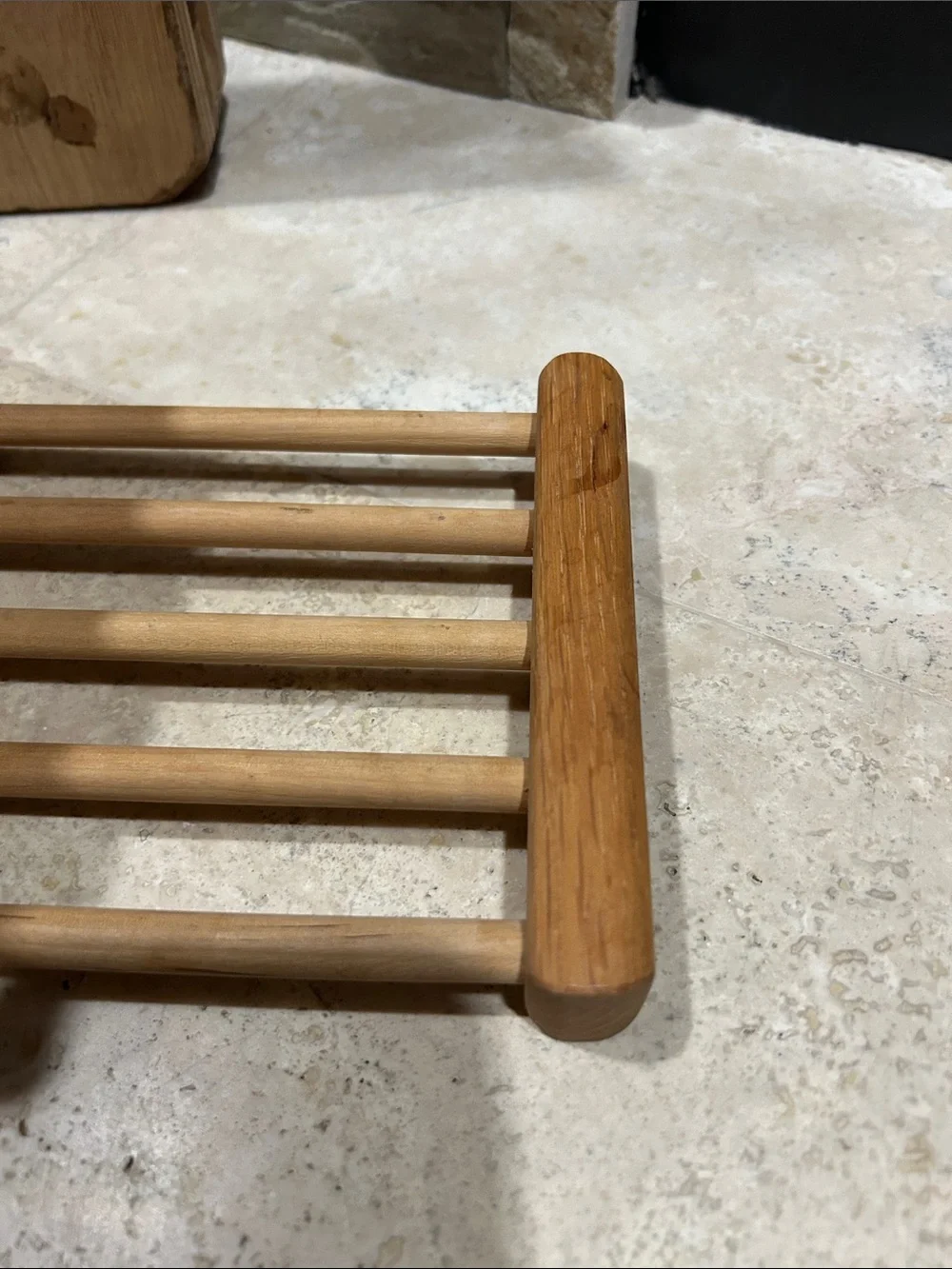 vintage MCM adjustable wooden sliding book stand